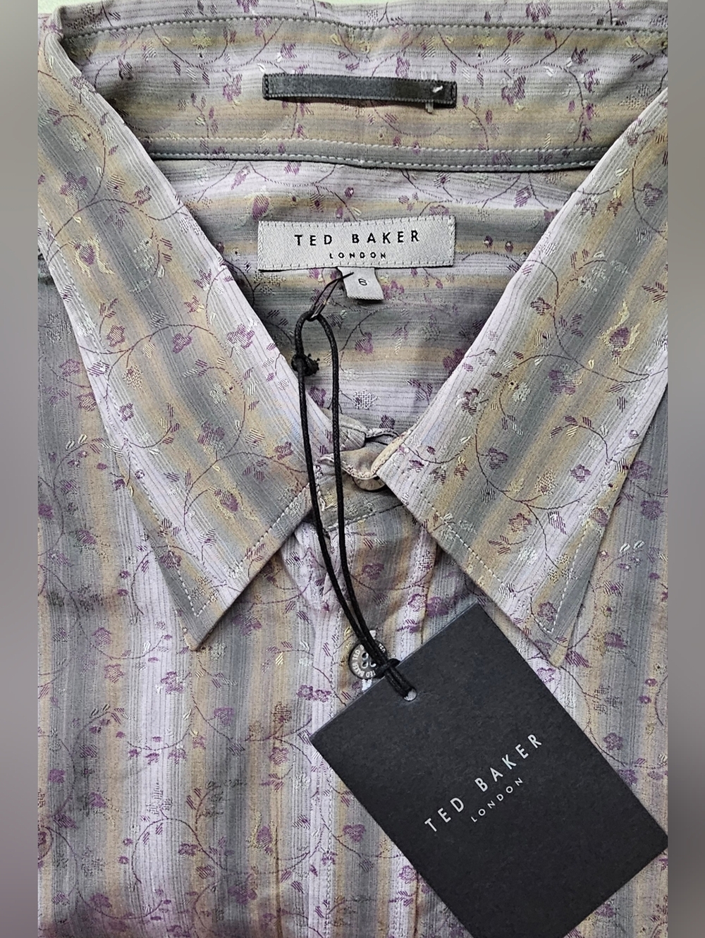 Ted Baker London Floral Button-Up Shirt Men's Size (6) US Size XXL Gray & Purple
